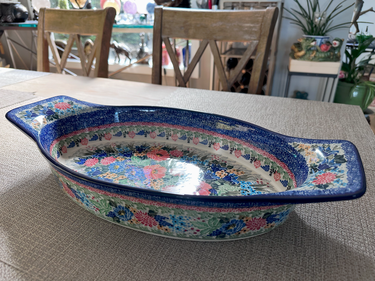 Ceramika Artystyczna – Bolesławiec Hand Made Polish Pottery - Large Oval Serving / Baking Dish – Artist Signed T. Liana – Limited Edition “Sweet Sentimental Feelings” Pattern – Unikat #4055