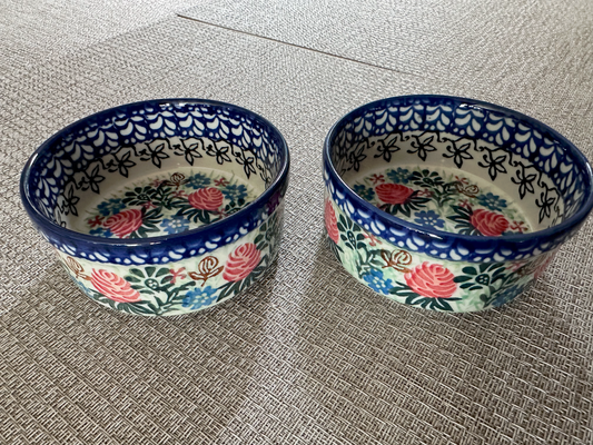 Ceramika Artystyczna – Bolesławiec Hand Made Polish Pottery - Set of 2 - Round Desert / Snack Dish – Artist Signed D. Knapik – Unikat #2417 – 4 Oz Capacity