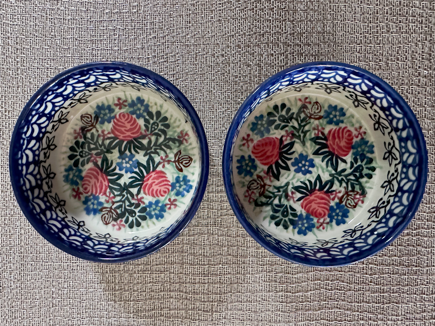 Ceramika Artystyczna – Bolesławiec Hand Made Polish Pottery - Set of 2 - Round Desert / Snack Dish – Artist Signed D. Knapik – Unikat #2417 – 4 Oz Capacity