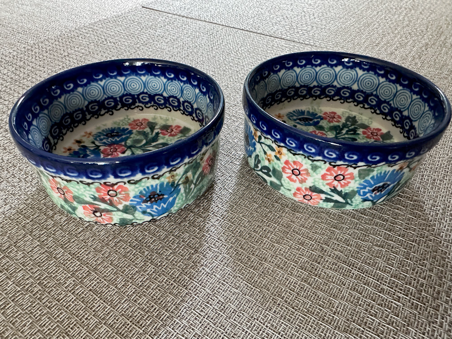 Ceramika Artystyczna – Bolesławiec Hand Made Polish Pottery - Set of 2 - Round Desert / Snack Dish – Artist Signed I. Maczka – Unikat #2448 – 4 Oz Capacity Each