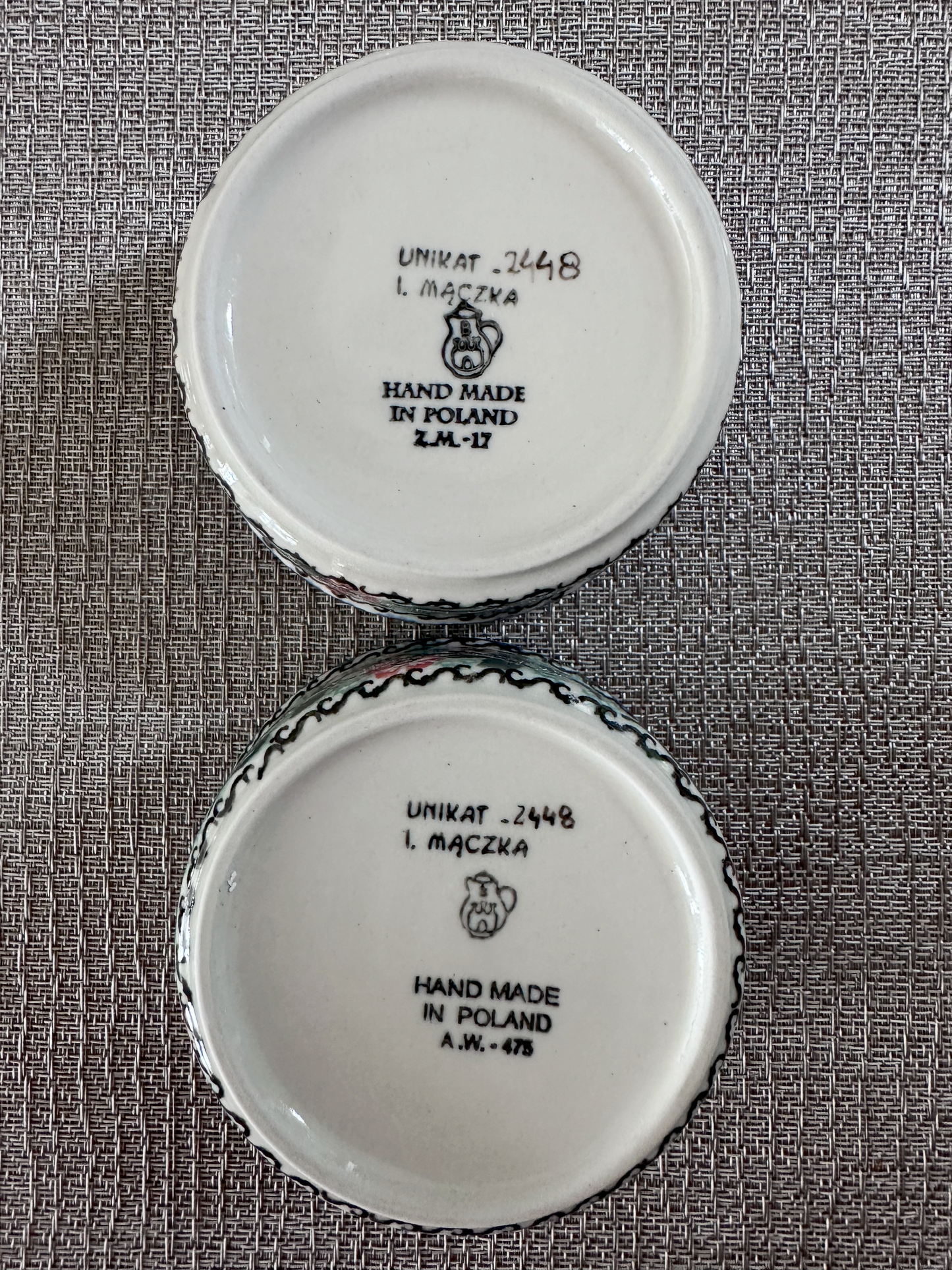 Ceramika Artystyczna – Bolesławiec Hand Made Polish Pottery - Set of 2 - Round Desert / Snack Dish – Artist Signed I. Maczka – Unikat #2448 – 4 Oz Capacity Each