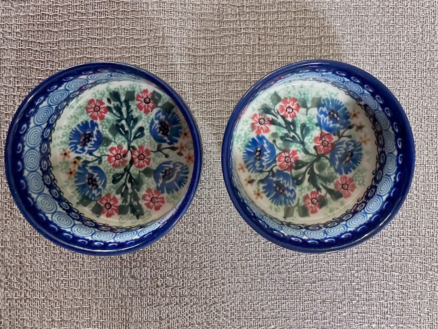 Ceramika Artystyczna – Bolesławiec Hand Made Polish Pottery - Set of 2 - Round Desert / Snack Dish – Artist Signed I. Maczka – Unikat #2448 – 4 Oz Capacity Each