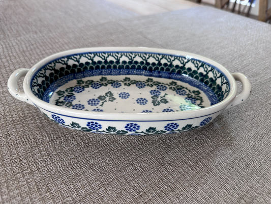 Ceramika Artystyczna – Bolesławiec Hand Made Polish Pottery - Oval Casserole / Au Gratin Baker with Handles – 8 Oz Capacity