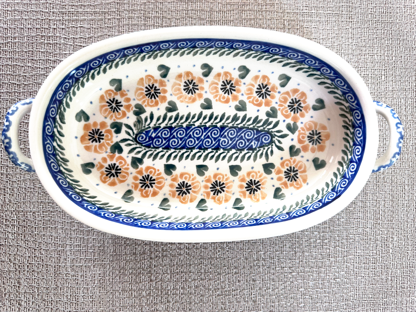 Ceramika Artystyczna – Bolesławiec Hand Made Polish Pottery - Oval Casserole / Au Gratin Baker with Handles – 8 Oz Capacity