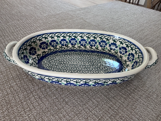 Ceramika Artystyczna – Bolesławiec Hand Made Polish Pottery - Oval Casserole / Au Gratin Baker with Handle – 8 Oz Capacity