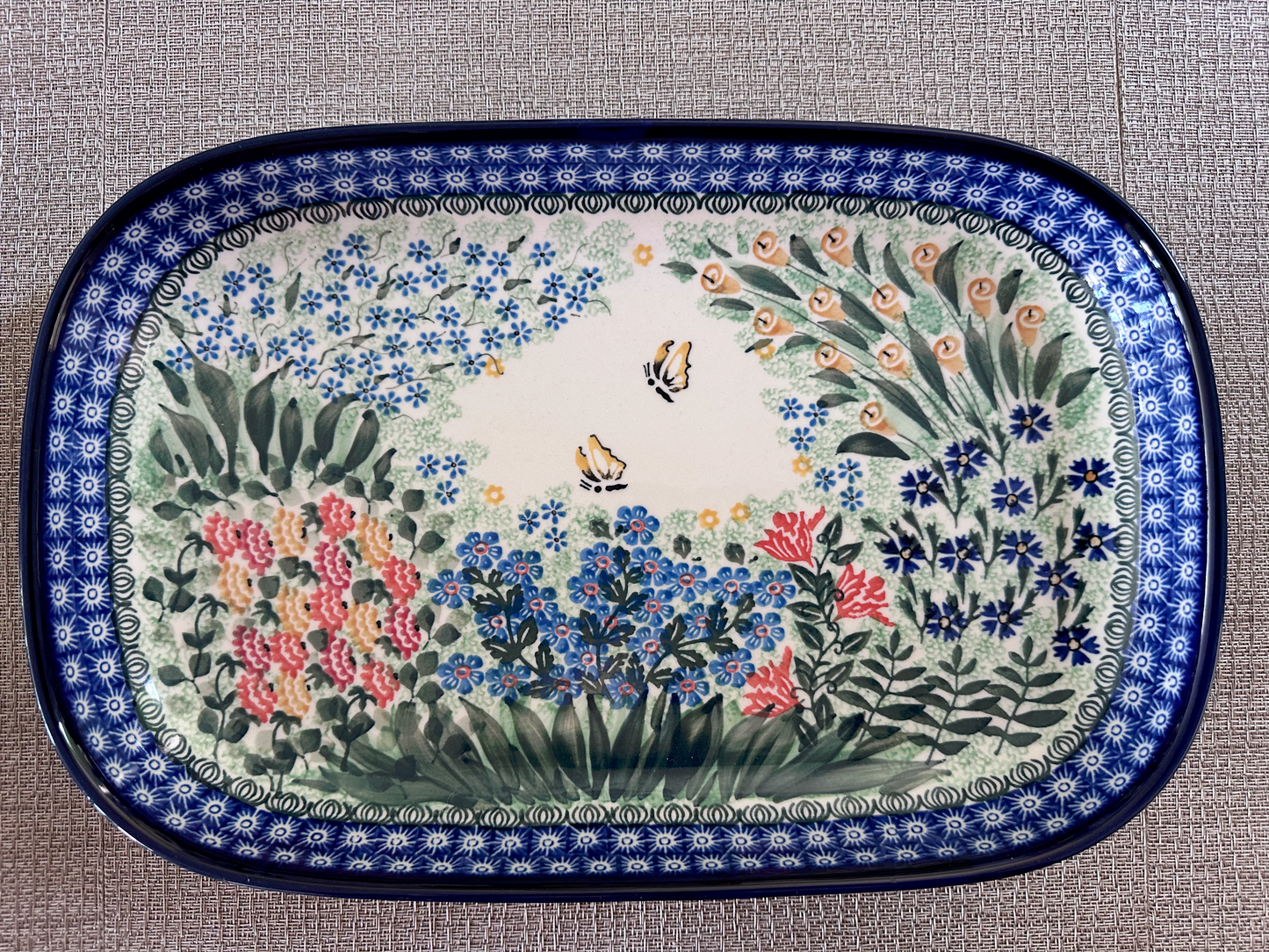 Ceramika Artystyczna – Bolesławiec Hand Made Polish Pottery - Rectangular Hors d'Oeuvre / Serving Tray – Artist Signed J. Macika – Unikat #2556