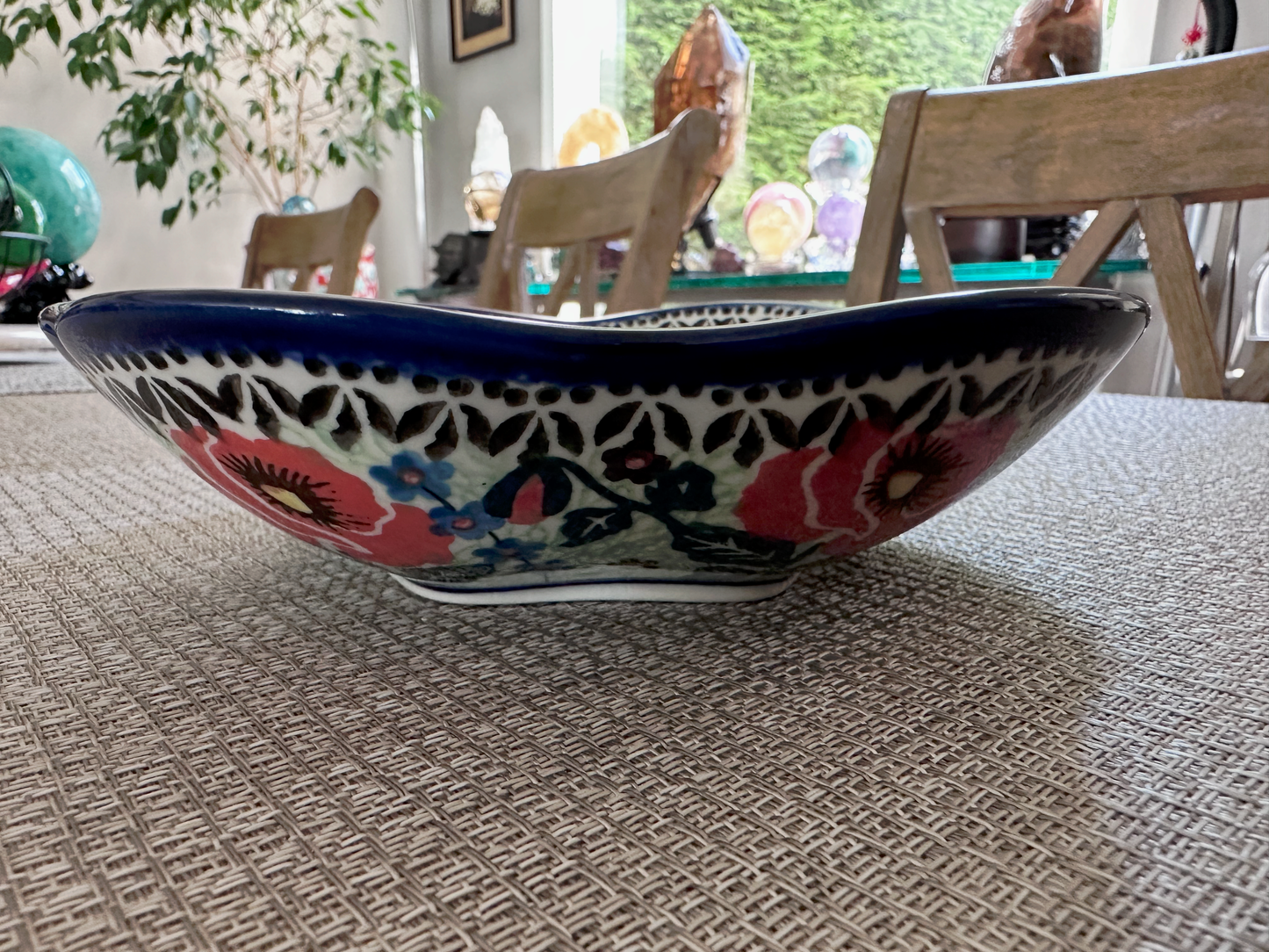 Ceramika Artystyczna – Bolesławiec Hand Made Polish Pottery - Round Fluted Serving Dish – Artist Signed Teresa Andrukiewicz – "Poppies" Pattern – Unikat #1274 – 8 Oz Capacity