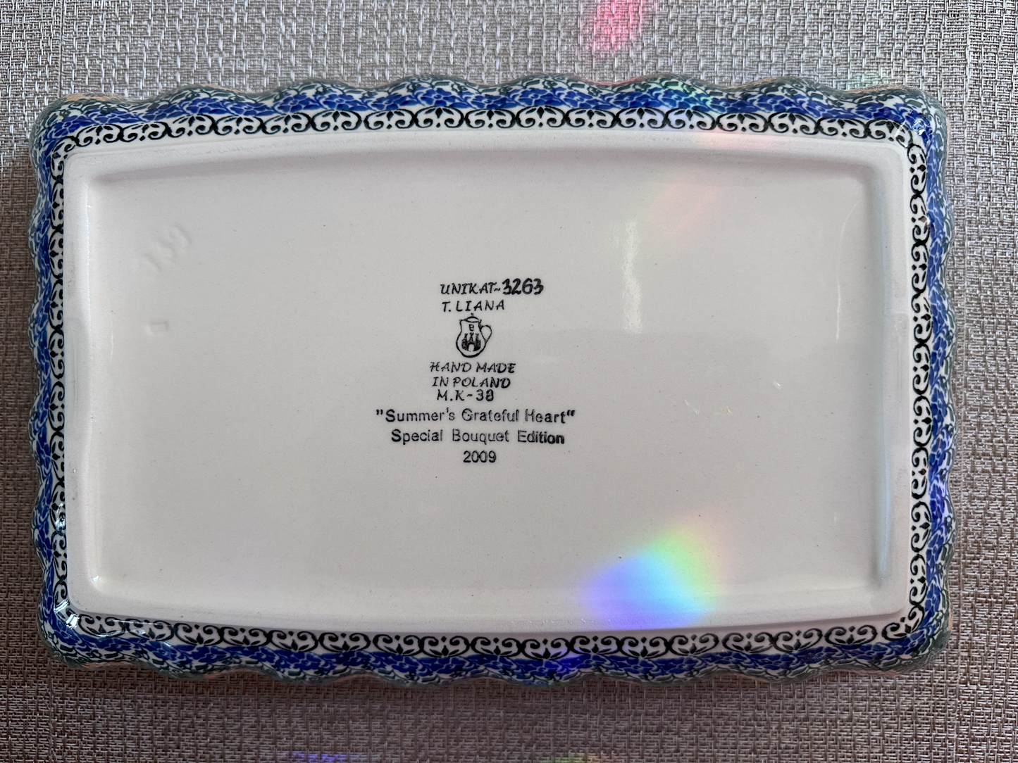 Ceramika Artystyczna – Bolesławiec Hand Made Polish Pottery - Rectangular Serving / Baking Dish – Artist Signed T. Liana – Limited Edition "Sweet Sentimental Feelings" – Unikat #4055 – 4-Cup Capacity