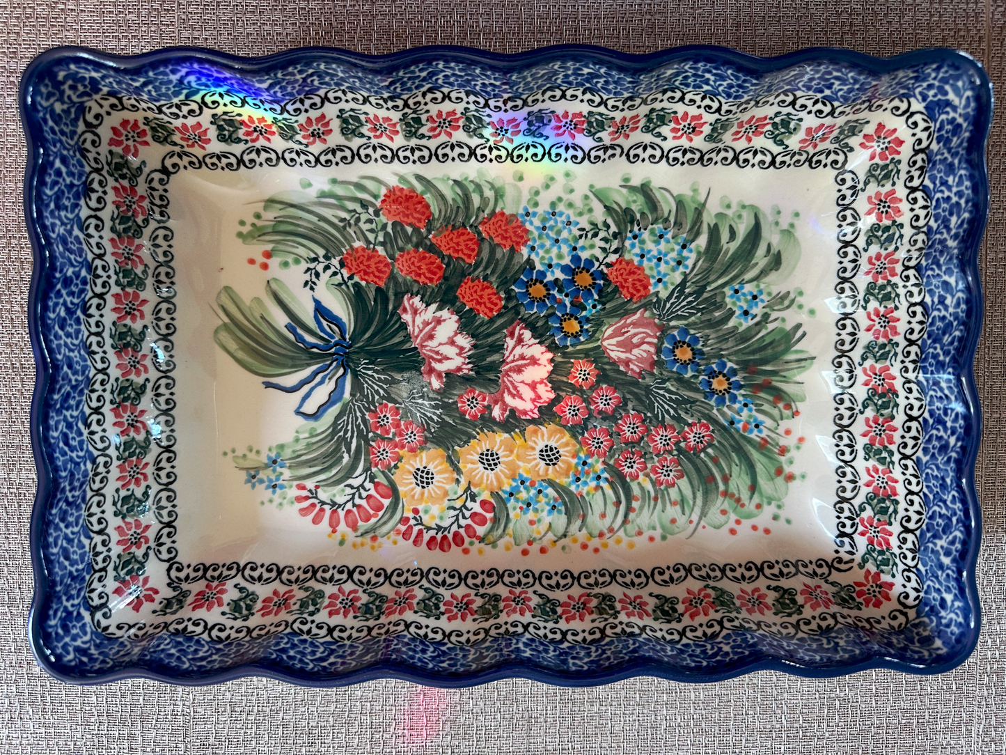 Ceramika Artystyczna – Bolesławiec Hand Made Polish Pottery - Rectangular Serving / Baking Dish – Artist Signed T. Liana – Limited Edition "Sweet Sentimental Feelings" – Unikat #4055 – 4-Cup Capacity