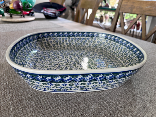 Ceramika Artystyczna – Bolesławiec Hand Made Polish Pottery – Rectangular Serving / Baking Dish – Pattern "Floral Mosquito" - 3Qt Capacity
