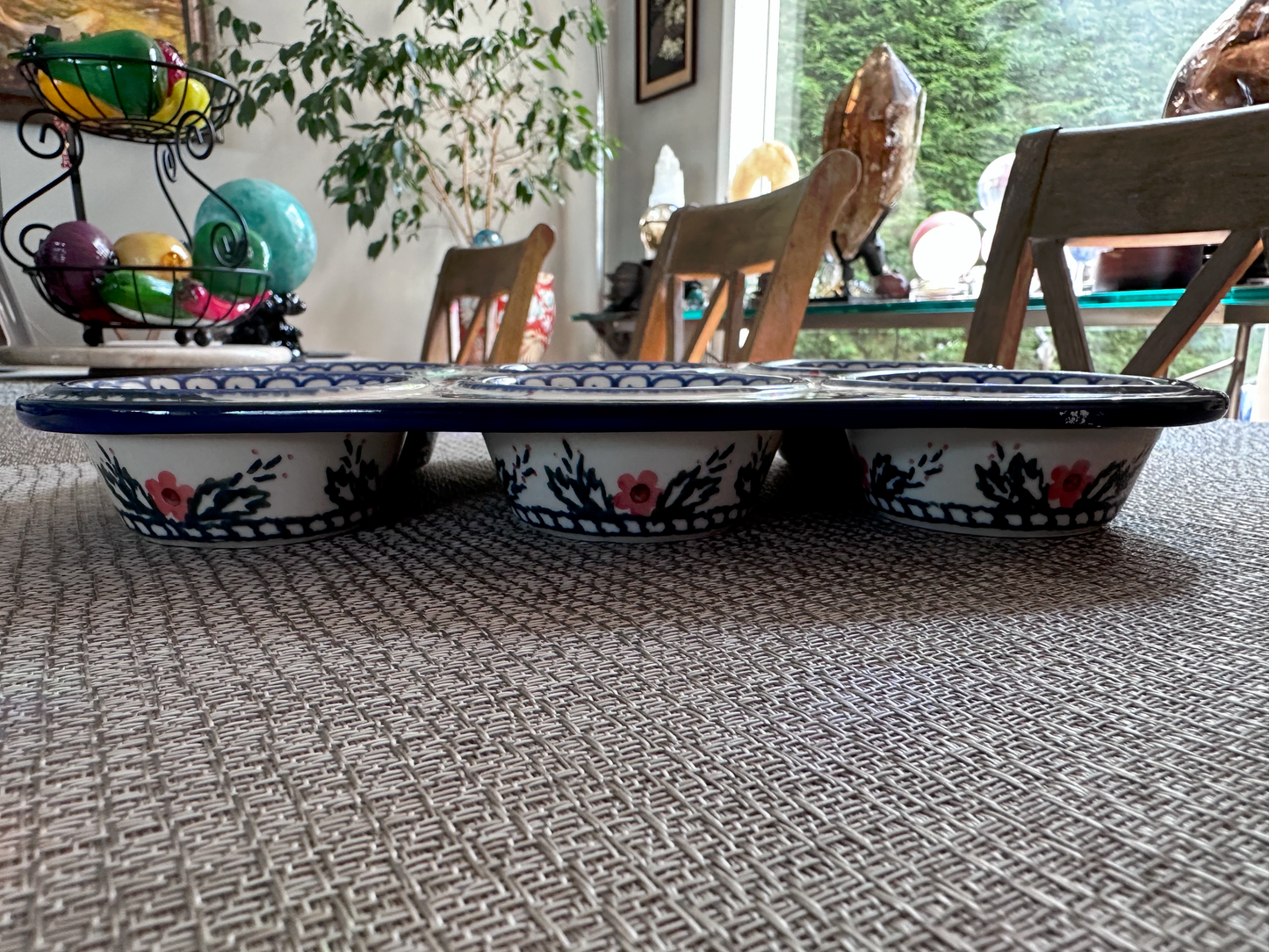 Ceramika Artystyczna – Bolesławiec Hand Made Polish Pottery - Rectangular 6-Partition Muffin Baker – Floral, Cobalt, and Pink Accents