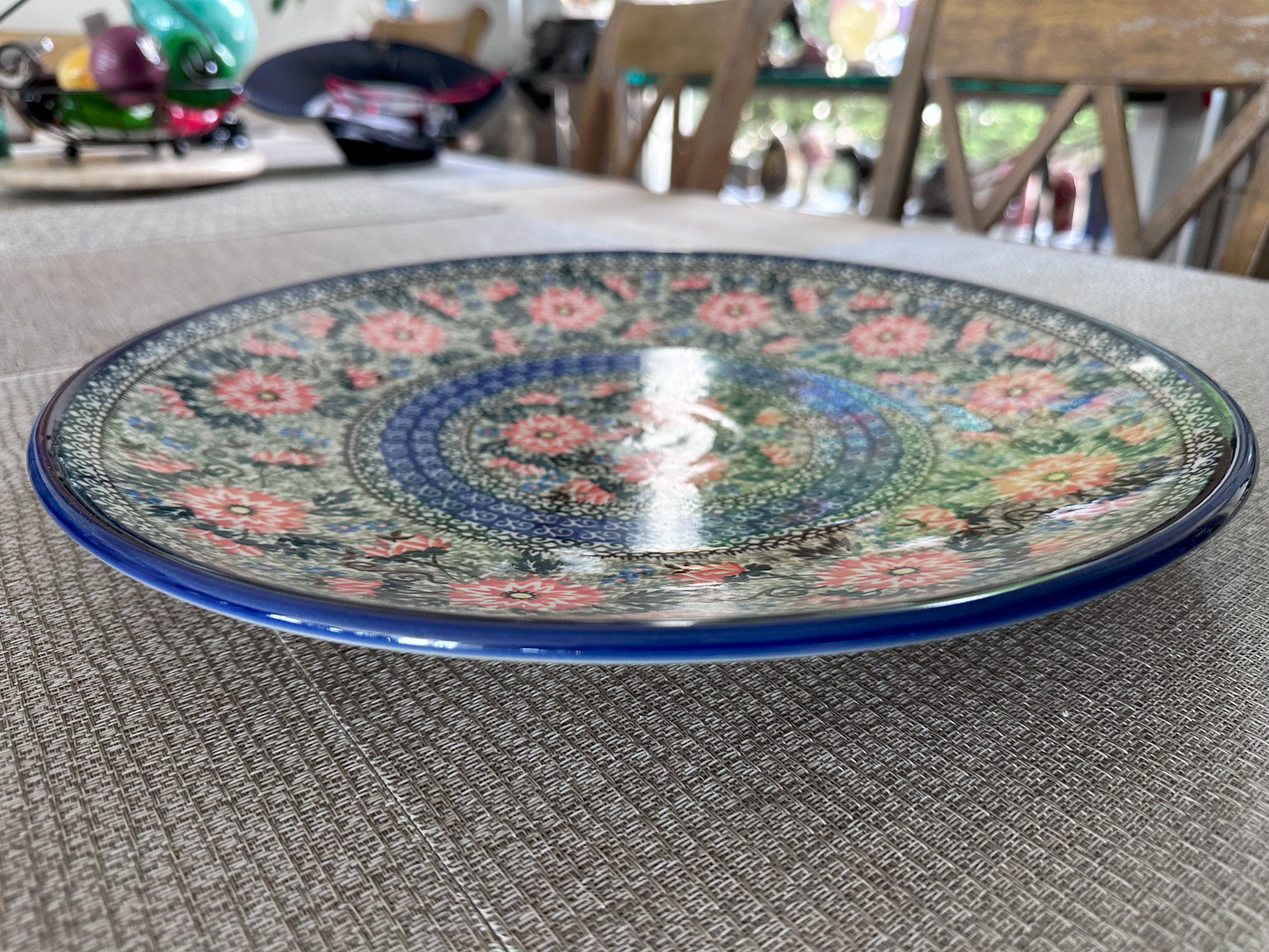 Ceramika Artystyczna – Bolesławiec Hand Made Polish Pottery - Round Serving Tray / Decorative Hanging – Artist Signed Teresa Andrukiewicz – Unikat #2082 – 14 1/4" (Dia)