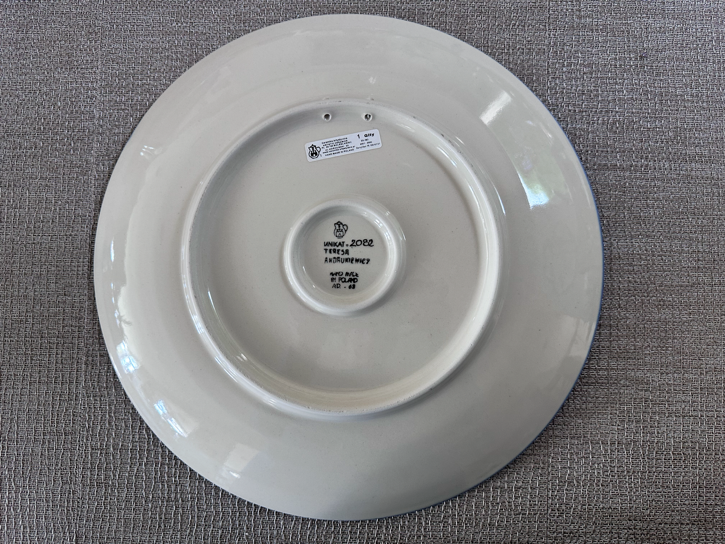 Ceramika Artystyczna – Bolesławiec Hand Made Polish Pottery - Round Serving Tray / Decorative Hanging – Artist Signed Teresa Andrukiewicz – Unikat #2082 – 14 1/4" (Dia)