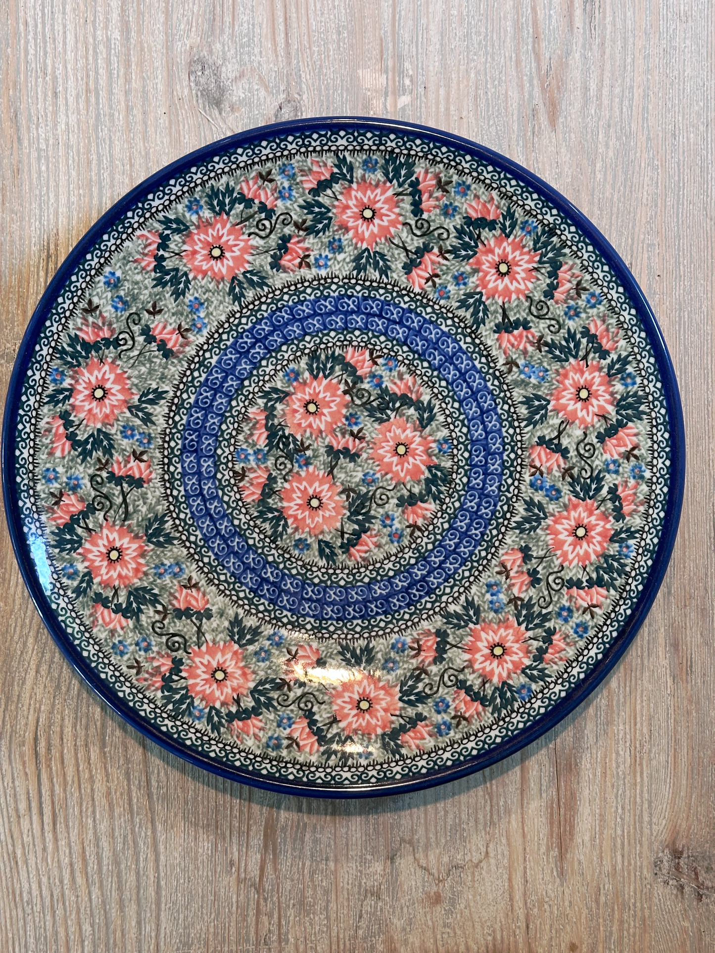 Ceramika Artystyczna – Bolesławiec Hand Made Polish Pottery - Round Serving Tray / Decorative Hanging – Artist Signed Teresa Andrukiewicz – Unikat #2082 – 14 1/4" (Dia)