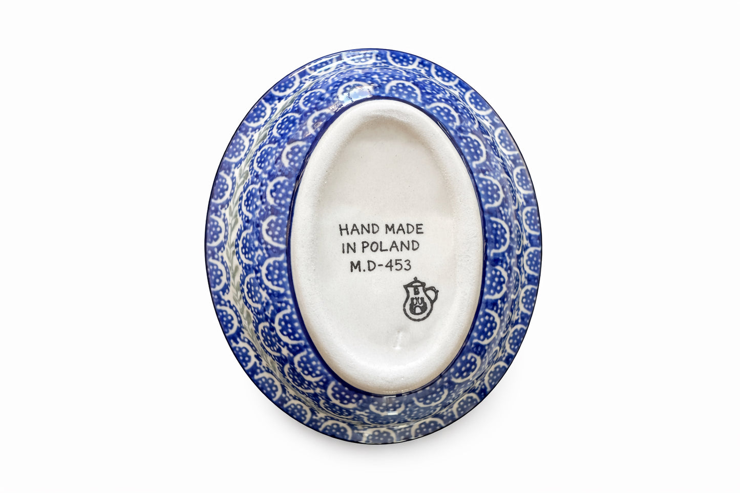 Ceramika Artystyczna Bolesławiec Polish Pottery - Handmade - “Red Floral Vinę” Pattern - Oval Soap Dish - 4.5" x 5.5"